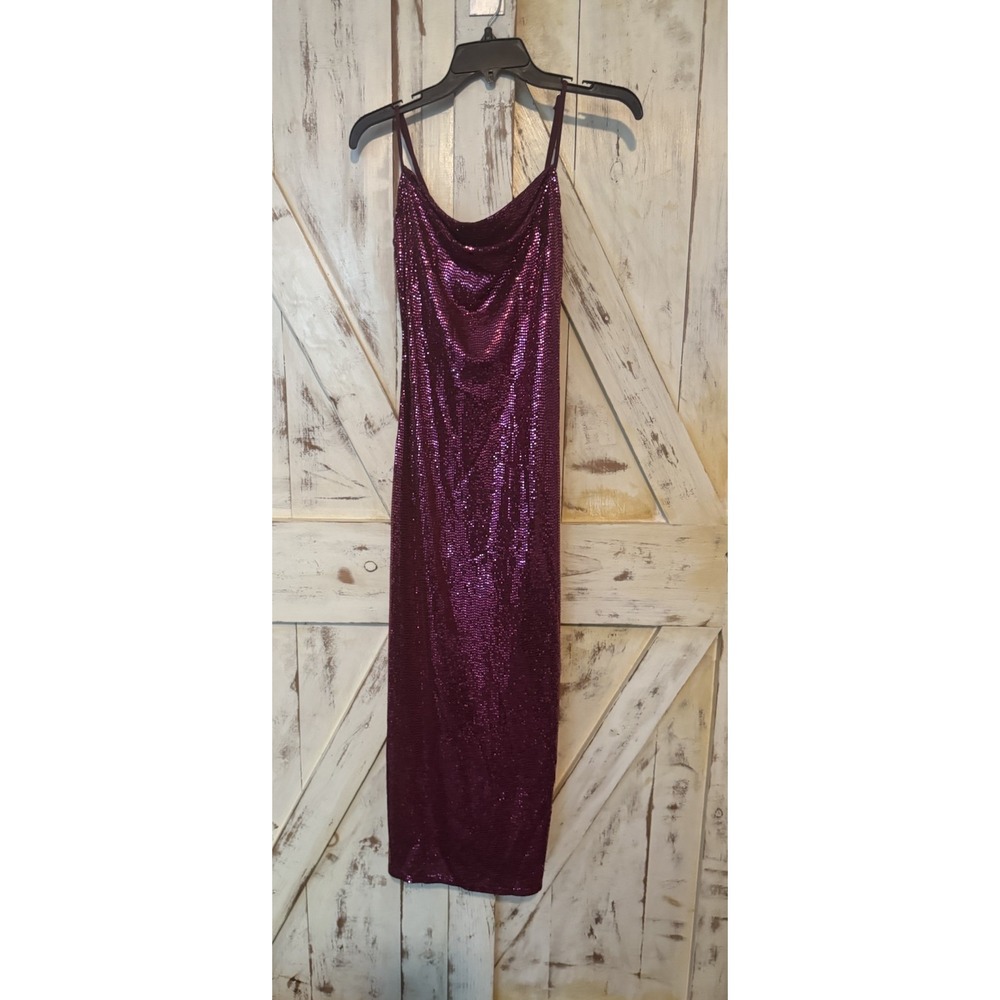 Bebe Pink Sequin Sparkling Gown Side Slit Spaghetti Straps Prom Party Small NWOT
